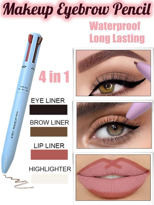 "4-in-1 Waterproof Makeup Pen: Eyebrow, Lip, Highlighter, Eyeliner"