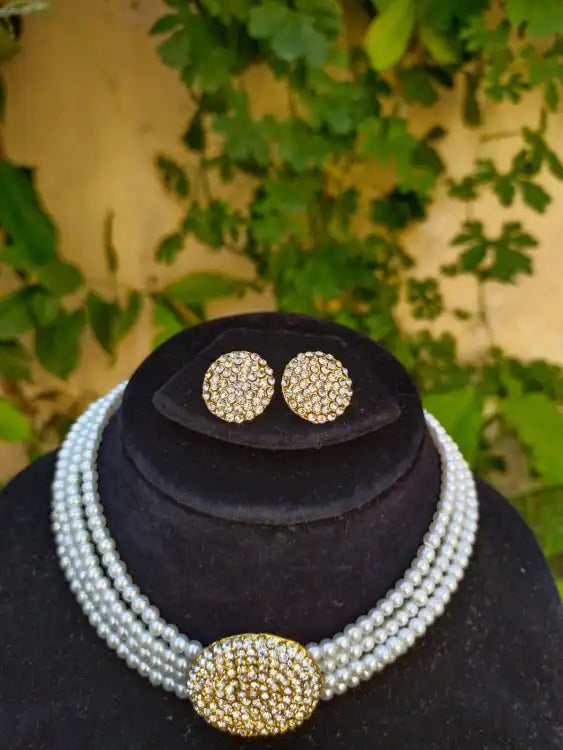 Classy & Trendy White Pearl With Stones Necklace Set For Girls & Woman