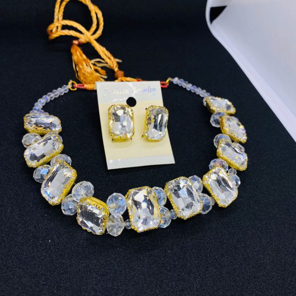 Crystal White Stones Chokers Necklace Set with Earrings: Premium Quality Gift for Girls"